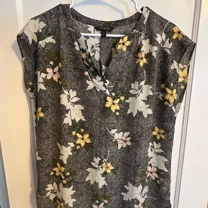 Banana Republic Herringbone Floral Blouse - Black, White, Yellow, Pink